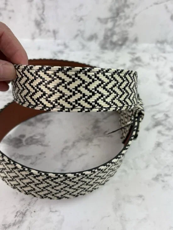 *Womens Herringbone Waist Belt Size Med Black White Casual Acadamia Career Dress - Picture 4 of 5